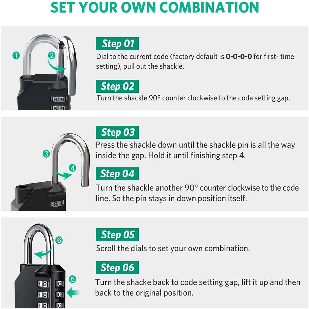 Waterproof Combination Lock 4Digit Resettable Heavy Duty Padlock For Outdoor Use 3