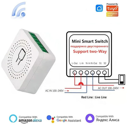 Tuya Mini 16A WiFi Switch Smart Home Automation Module 2 Way Control Compatible with Alexa Google Home Smart Life App