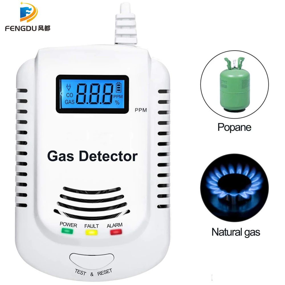 Natural Gas Leak Detector with Voice Warning, Independent Kitchen Alarm Kit Featuring LCD Display