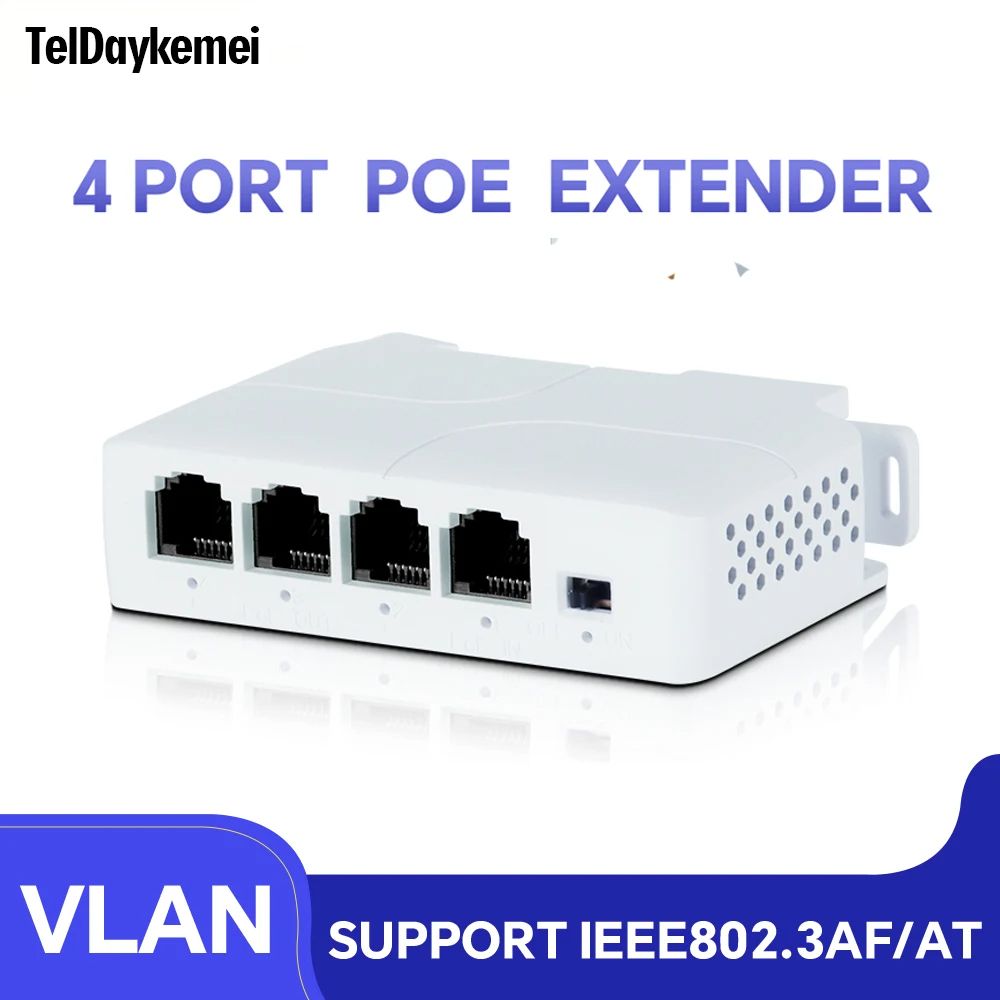 PoE Repeater 4 Port Extender for IP Camera NVR, Fast Ethernet PoE Switch Transmission Booster