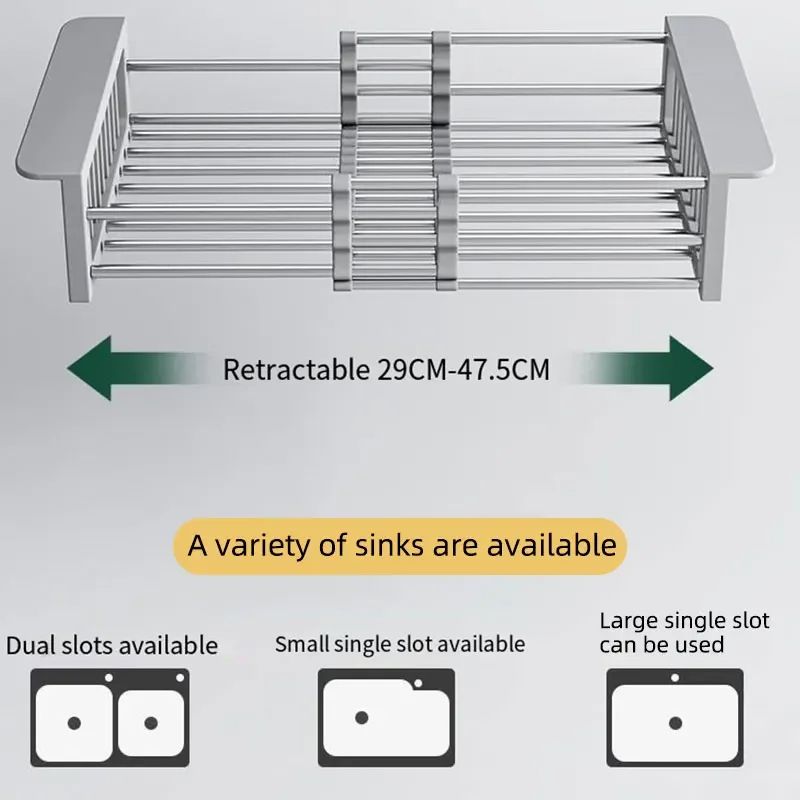 Folding Kitchen Sink Drain Rack Stainless Steel Dish Drying Basket  SpaceSaving Sink Organizer 5