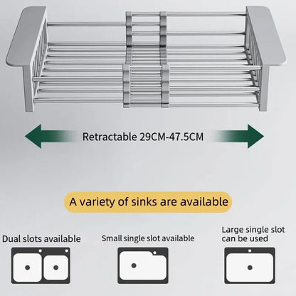 Folding Kitchen Sink Drain Rack Stainless Steel Dish Drying Basket  SpaceSaving Sink Organizer 5