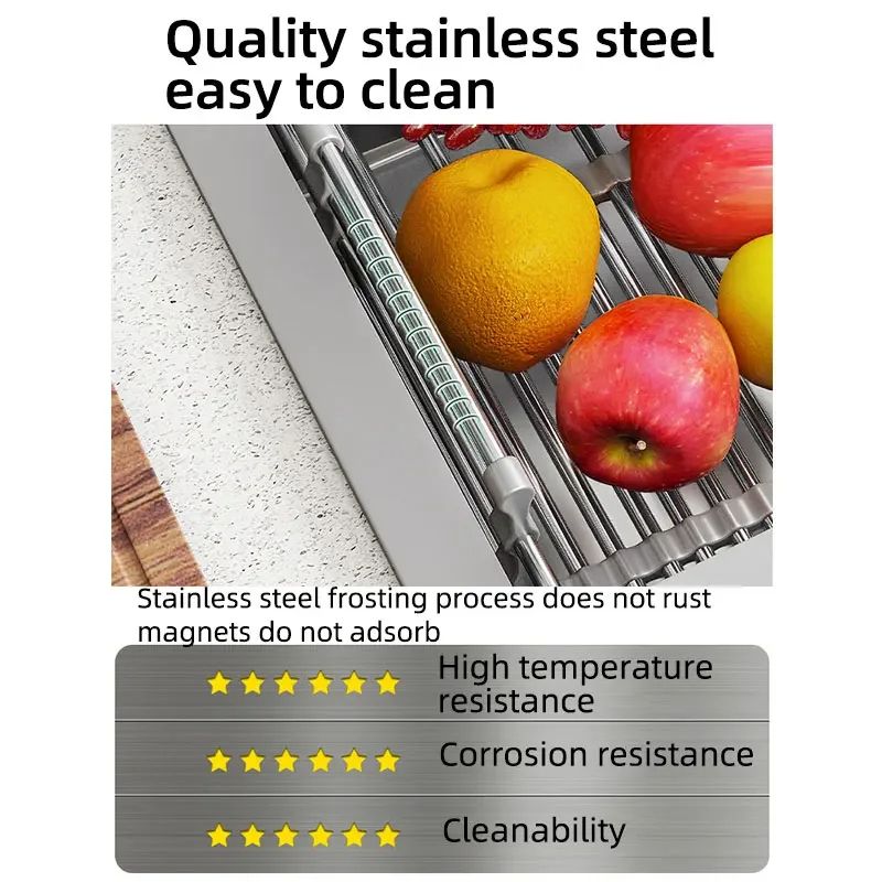 Folding Kitchen Sink Drain Rack Stainless Steel Dish Drying Basket  SpaceSaving Sink Organizer 1