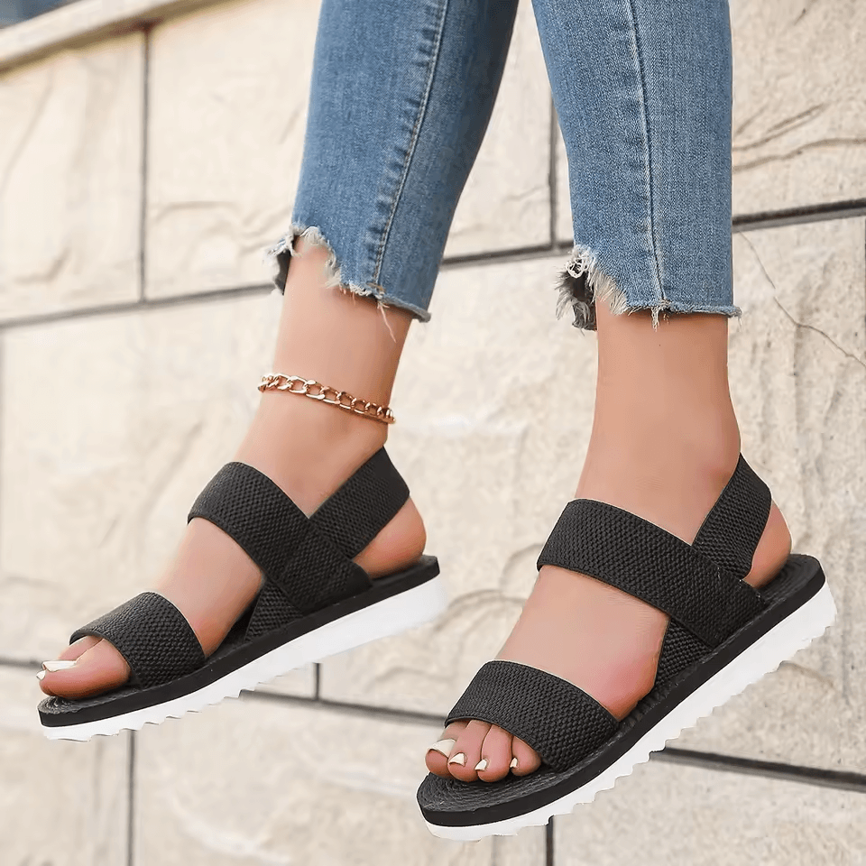 Womens Black Anti Slip Flat Sandals With Matching Sole And Shoelace Design Comfortable Summer Footw 3