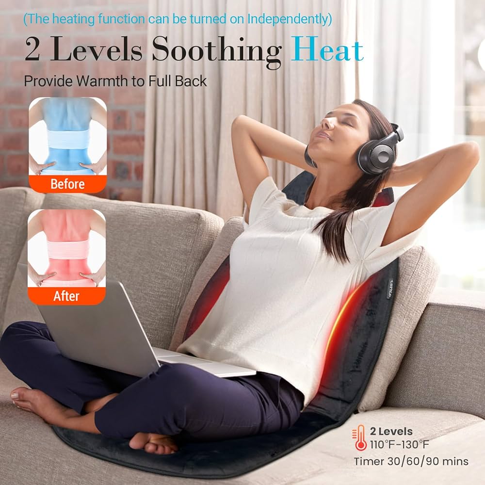 TotalRelief Electric Back Massager Chair Pad With Heat  Full Body Vibrating Cushion For Home Office 4
