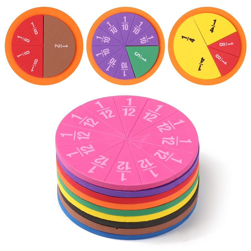 Montessori Math Fractions Set, EVA Round Fraction Circles for Kids, STEM Educational Toy for Early Learning