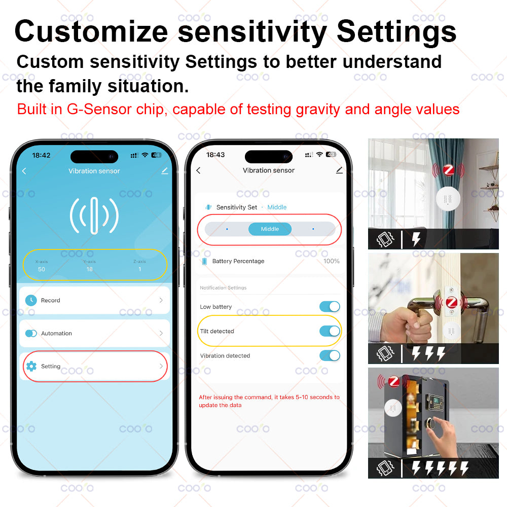 Smart Vibration Sensor With Tilt Detection RealTime XYZ Axis Monitoring  SmartLife App Notification 5
