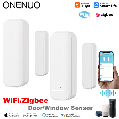 Tuya WiFi/Zigbee Window Door Sensor Smart Home Security Alarm System with Alexa & Google Home Voice Control