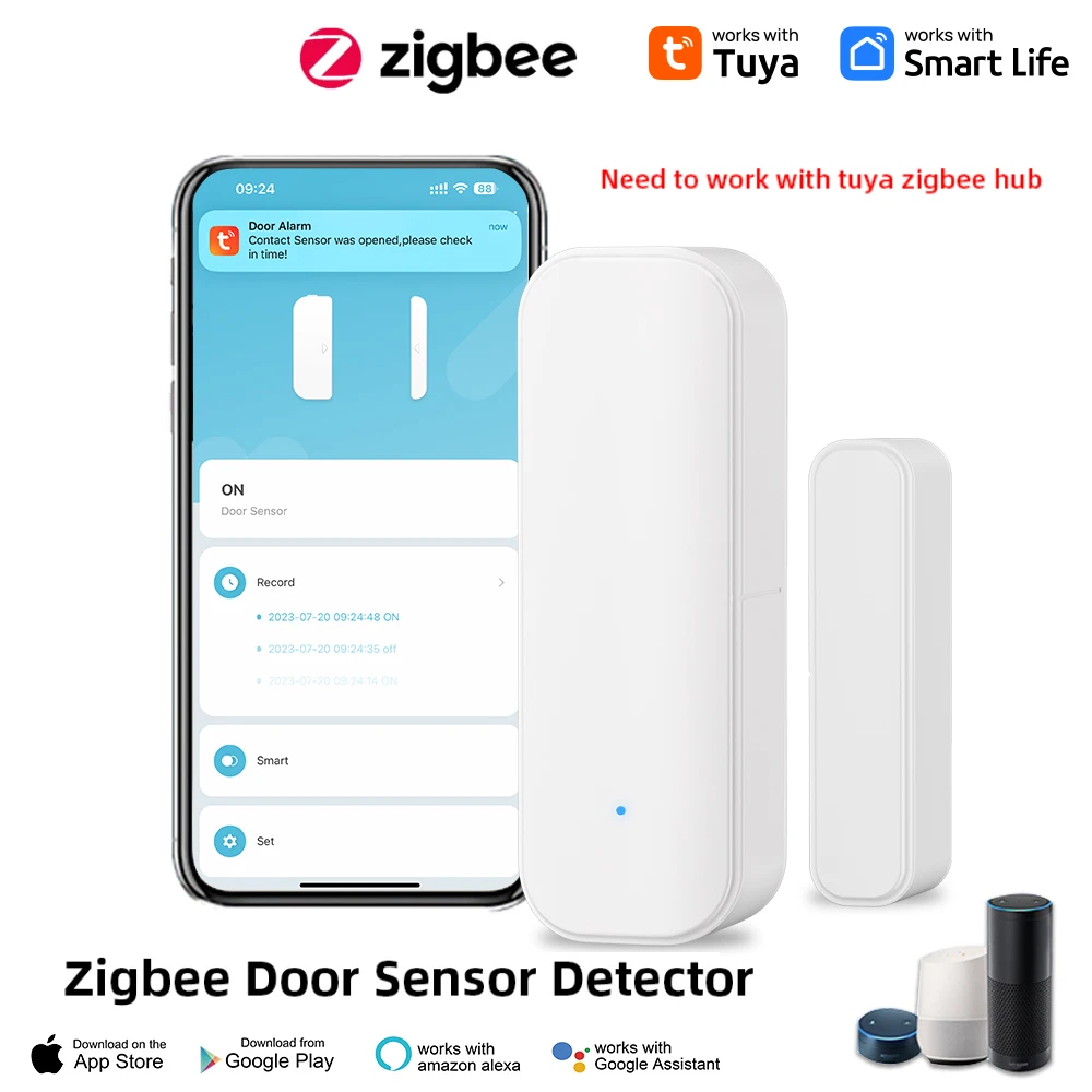 Tuya WiFi/Zigbee Window Door Sensor Smart Home Security Alarm System with Alexa & Google Home Voice Control