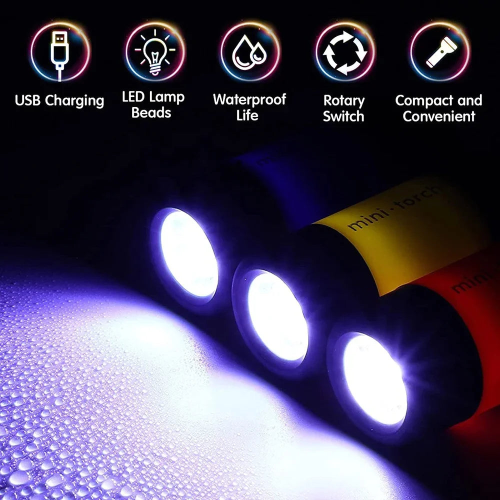 USB Rechargeable LED Keychain Flashlight Waterproof Strong Light PocketSized Mini Torch For Outdoor 1