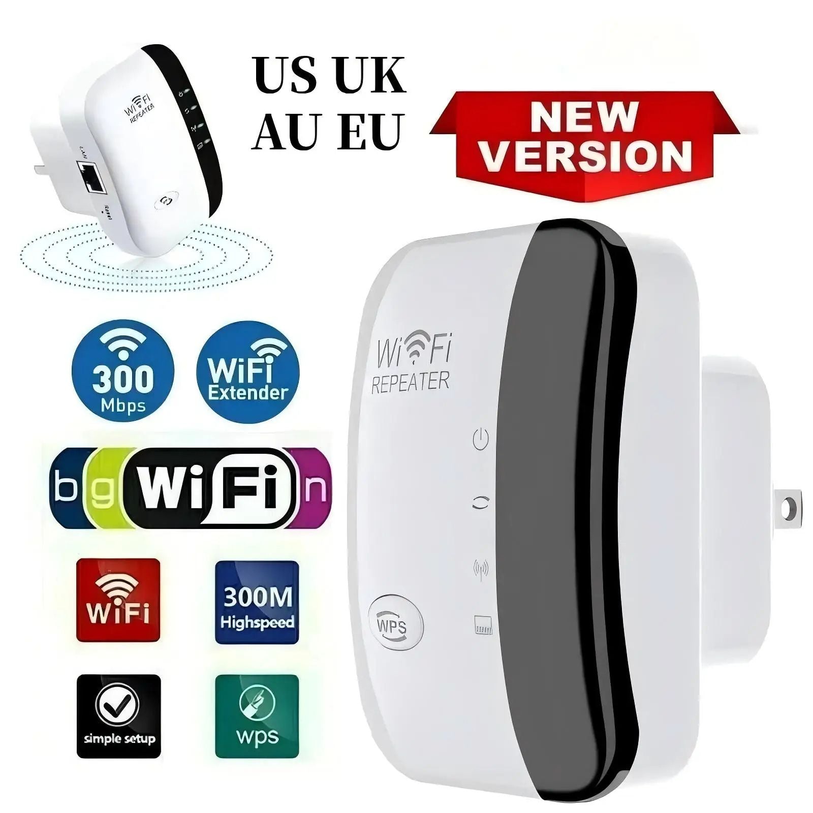 300Mbps WiFi Repeater Wireless Signal Amplifier – Extended Network Enhancer with US Plug for Home Routers