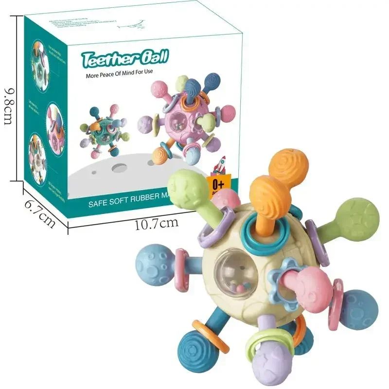 Infant Sensory Teething Toy Baby Rattle Ball Silicone Grasping Activity Toy For Development 4