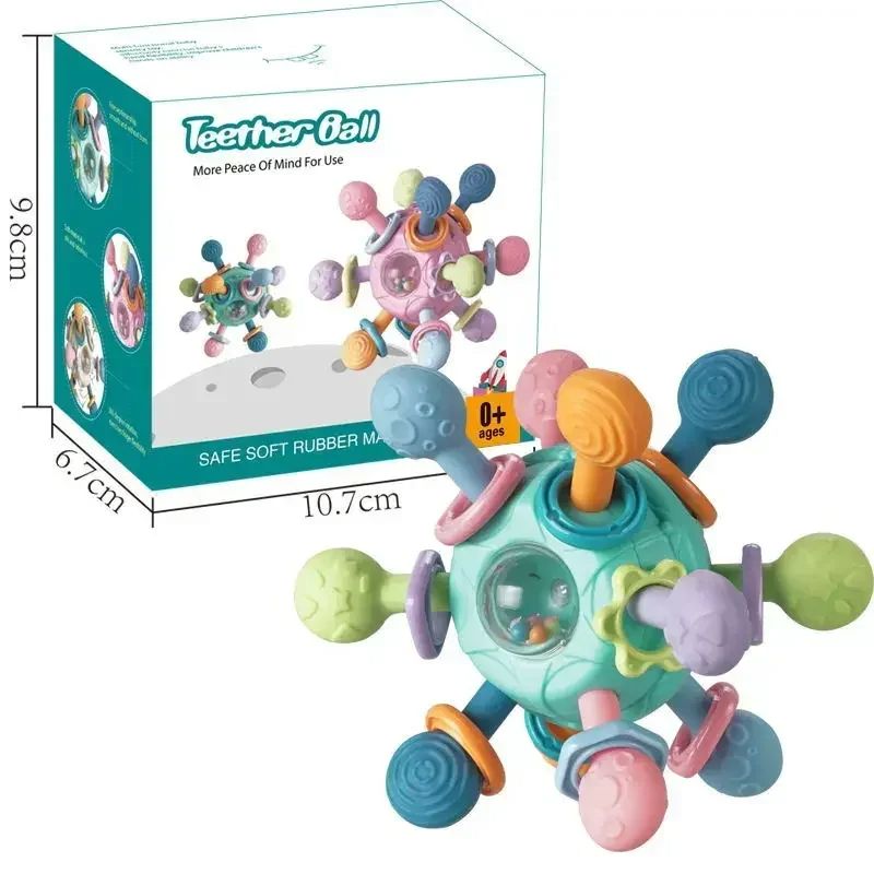 Infant Sensory Teething Toy Baby Rattle Ball Silicone Grasping Activity Toy For Development 5