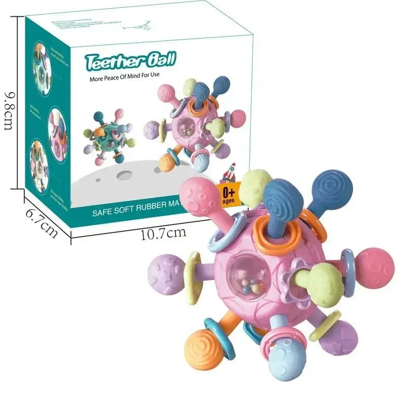 Infant Sensory Teething Toy Baby Rattle Ball Silicone Grasping Activity Toy For Development 6