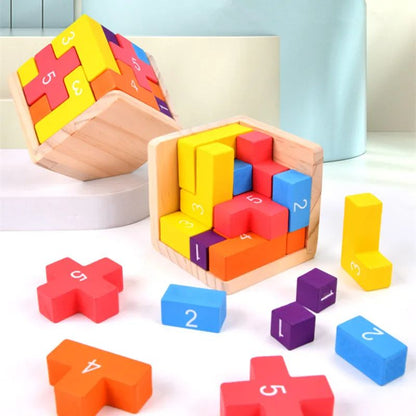 Colorful Wooden Blocks Puzzle Classic Luban Lock Cube 3D Brain Teaser Toy For Kids  Adults 1
