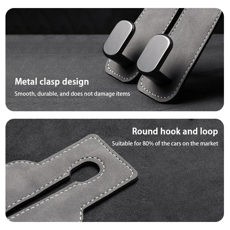 Car Headrest Hook Premium Suede Dual Hanger Alloy Hook For Rear Seat Bag Purse Storage Organizer Un 3