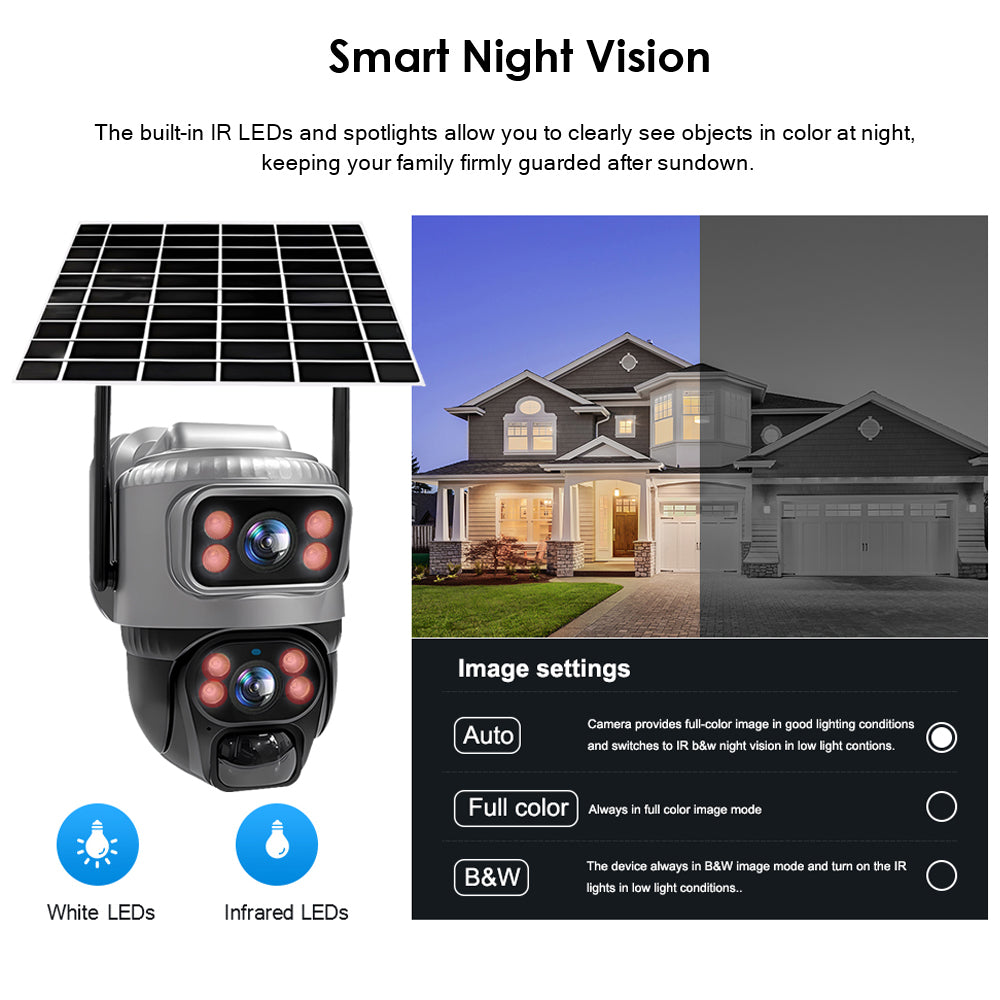 8MP 4K V380 Dual Lens 4G Solar Security Camera PIR Human Detection Night Vision Waterproof IP Cam 5