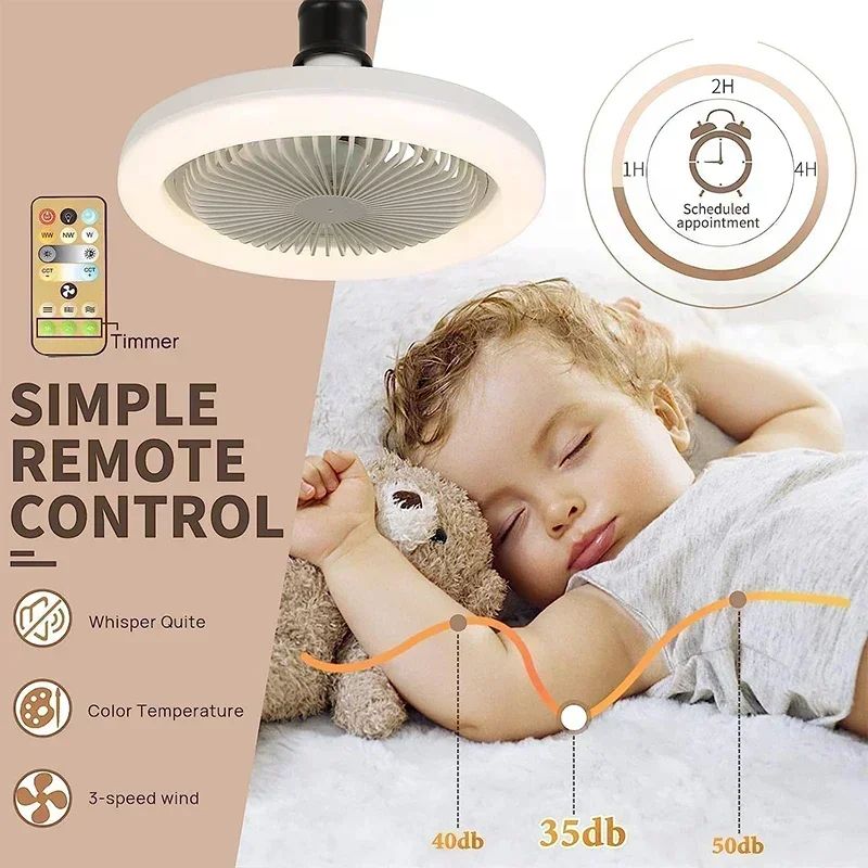 Smart 2in1 Ceiling Fan With Remote Control Lighting  E27 Conversion Base For Bedroom  Living Room 2
