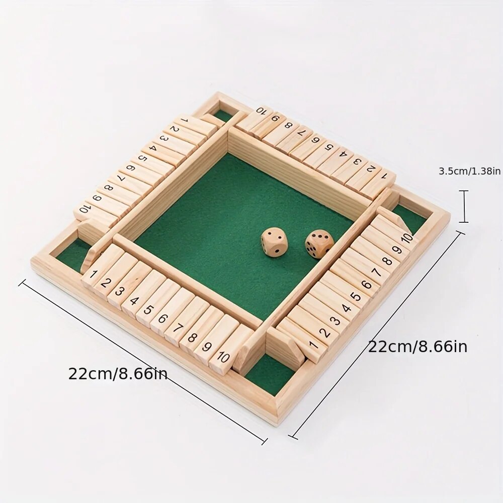 Wooden Dice Board Game for 4 Players Shut The Box Family Game with Flaps & Dices | Fun Interaction & Entertainment