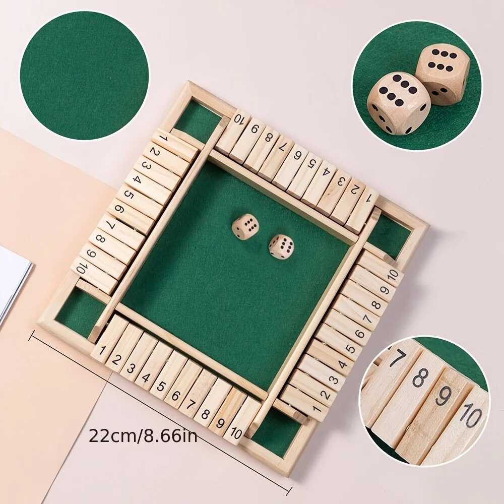 Wooden Dice Board Game for 4 Players Shut The Box Family Game with Flaps & Dices | Fun Interaction & Entertainment