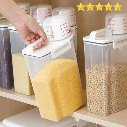 Rice and Grains Food Storage Canister with Measuring Cup, Kitchen Moisture-Proof, Insect-Proof & Dust-Proof Organizer