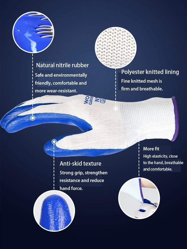 NonSlip Nitrile Work Gloves WearResistant Breathable Safety Gloves For Industrial  Construction Use 3