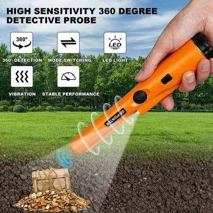 360° Waterproof Metal Detector Pinpointer, Handheld Professional Tool for Gold, Coins, and Relics