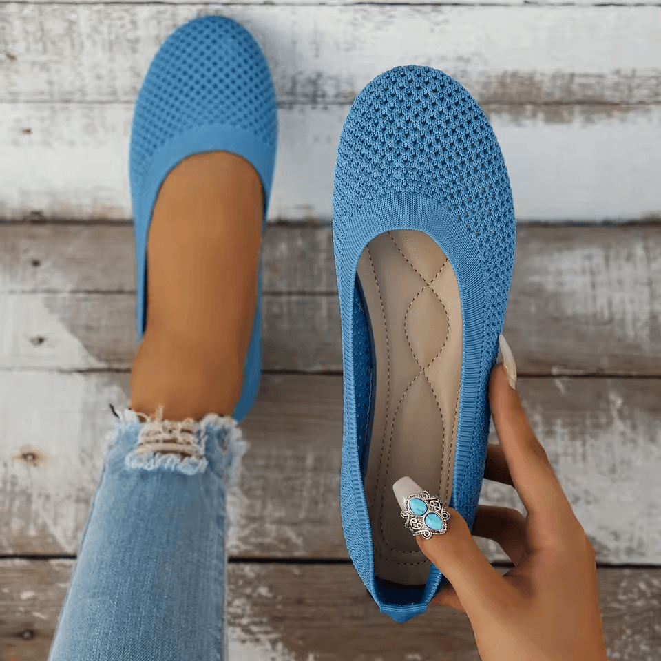 Womens Round Toe Knitted Slip On Ballet Flats Casual Breathable Loafers 4
