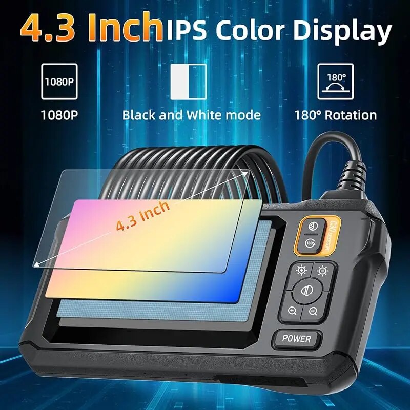 Dual & Single Lens Endoscope Camera, 1080P HD, 4.3" IPS Screen, IP67 Waterproof Borescope for Car & Pipe Inspection