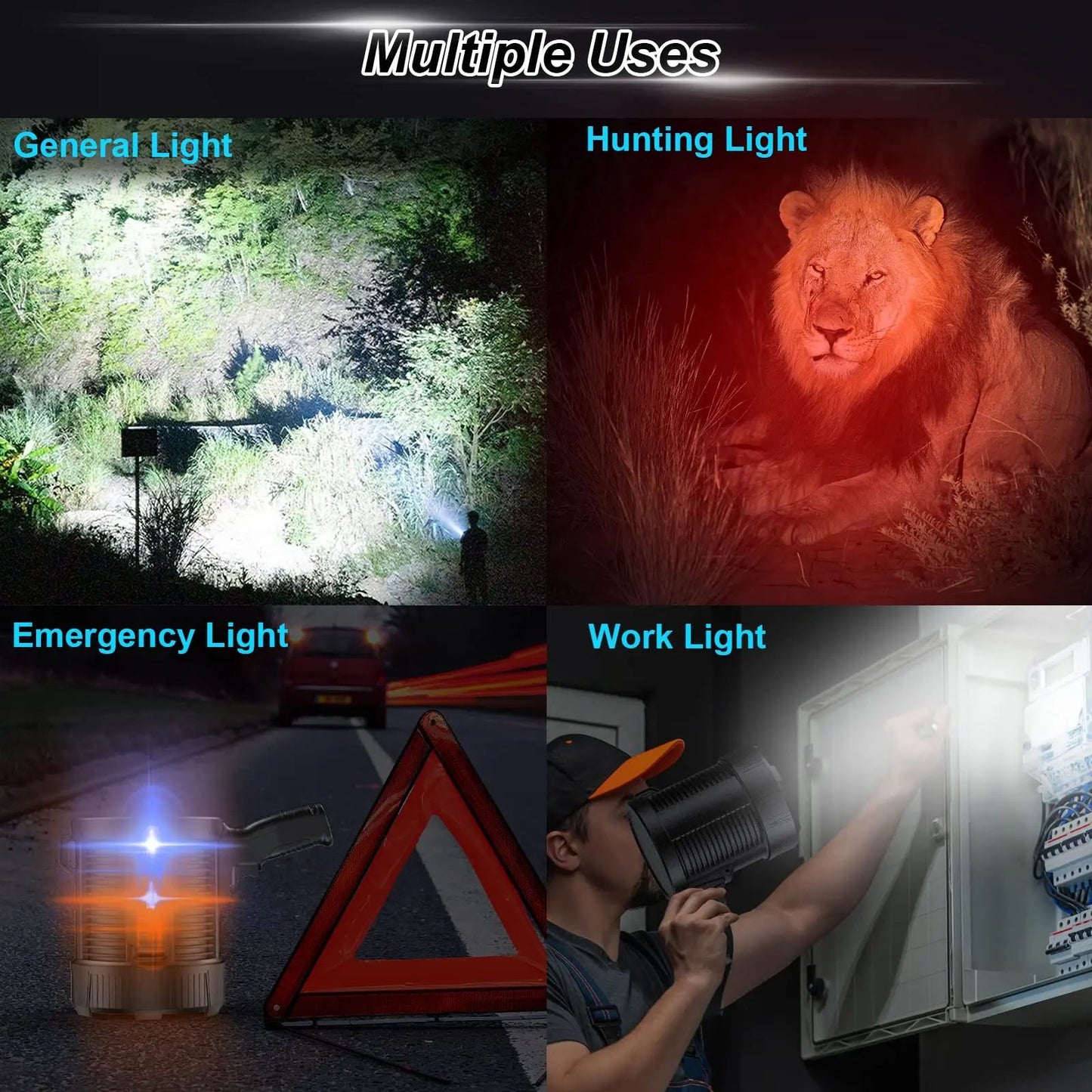 Rechargeable Spotlight Lumens Handheld Super Bright LED Spot Lights Solar Powered Searchlight With  5
