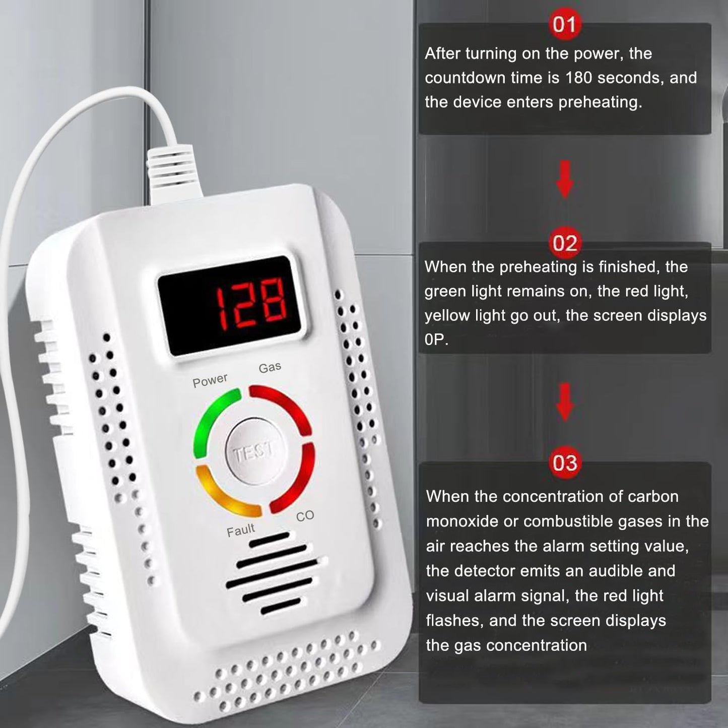 Natural Gas  Carbon Monoxide Detector PlugIn Combustible Gas Leak Monitor For Home  Kitchen Safety 2