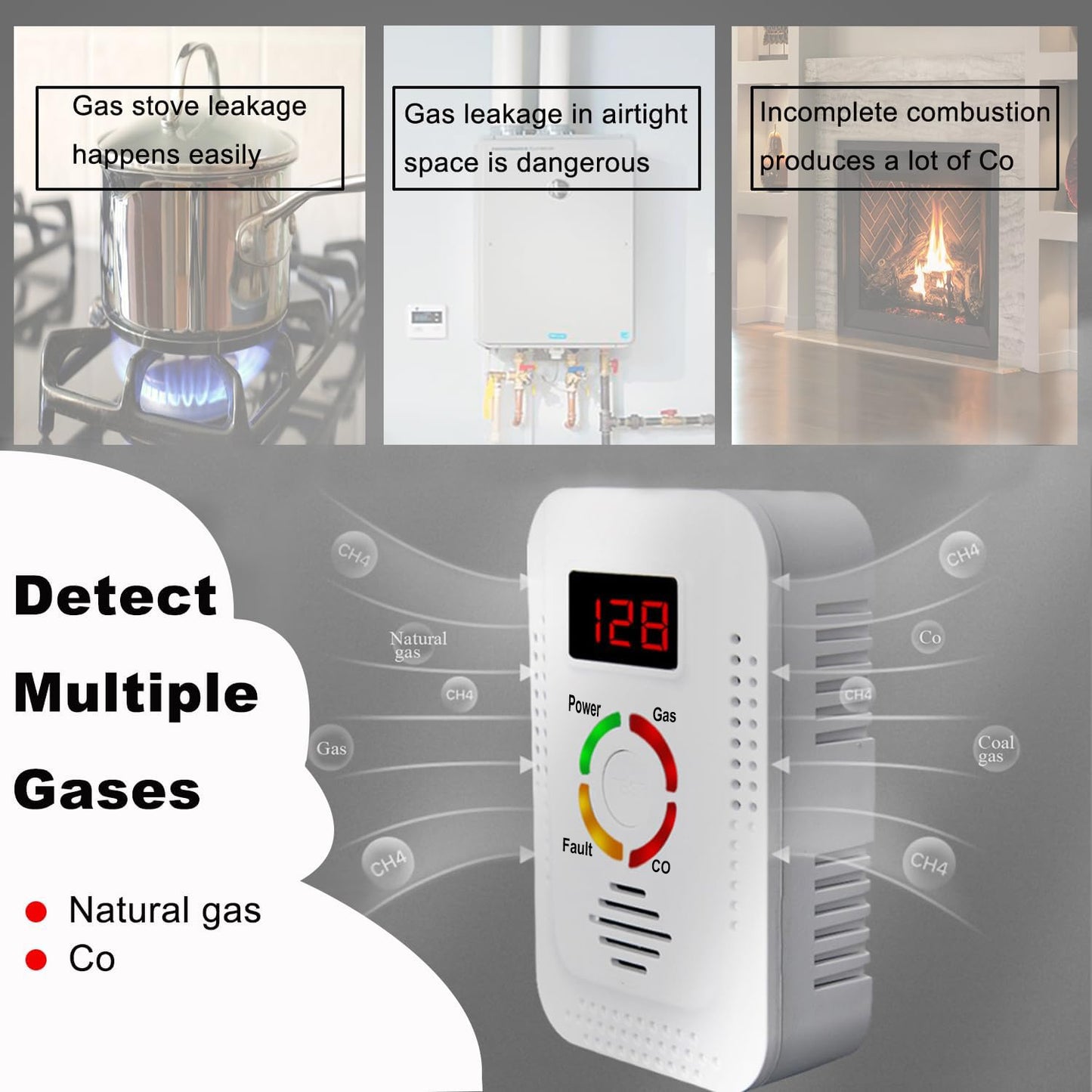 Natural Gas  Carbon Monoxide Detector PlugIn Combustible Gas Leak Monitor For Home  Kitchen Safety 3