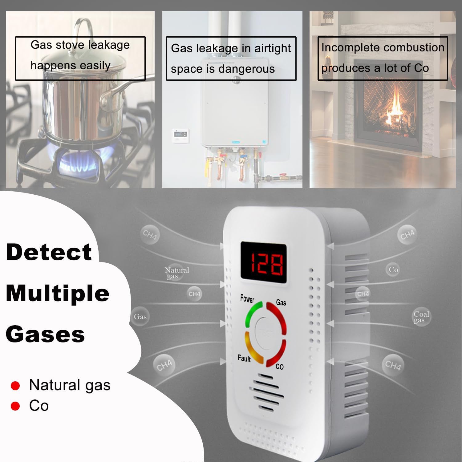 Natural Gas  Carbon Monoxide Detector PlugIn Combustible Gas Leak Monitor For Home  Kitchen Safety 3