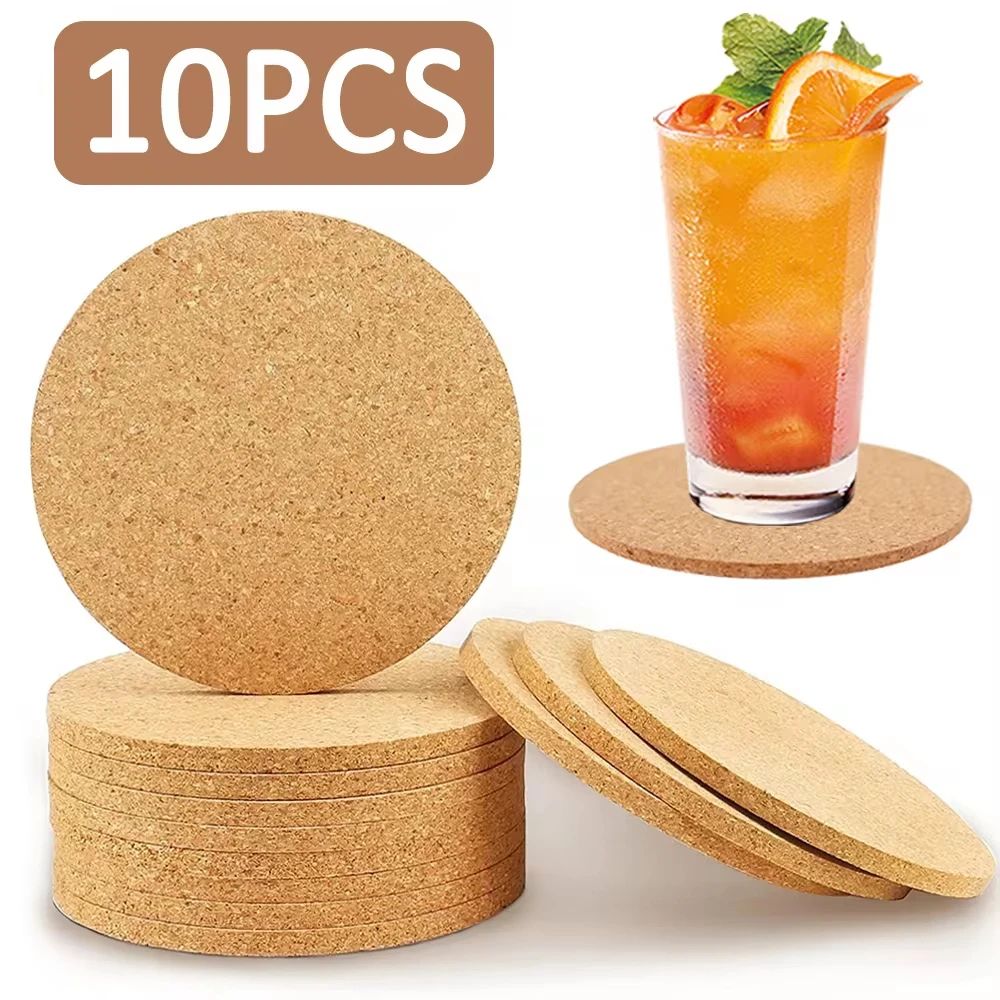 Non-Slip Cork Coaster Set, Cup Mat Natural Round Wooden Pad for Tea, Coffee, Mug Holder & Stylish Tableware Decor