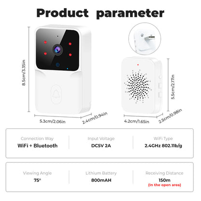 Smart WiFi Video Doorbell Wireless HD Camera With IR Night Vision  Alarm Security Home Intercom Sys 6