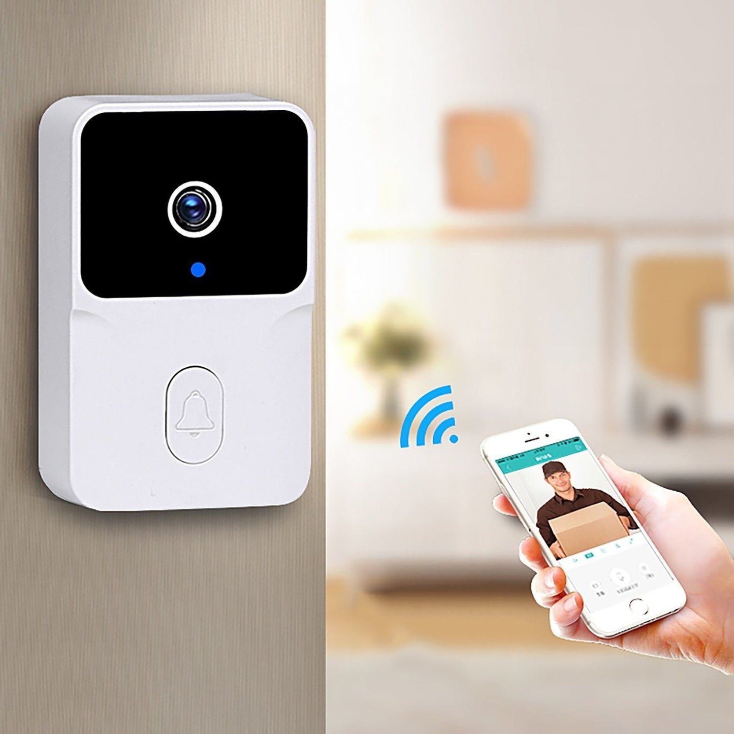 Smart WiFi Video Doorbell Wireless HD Camera with IR Night Vision & Alarm Security, Home Intercom System