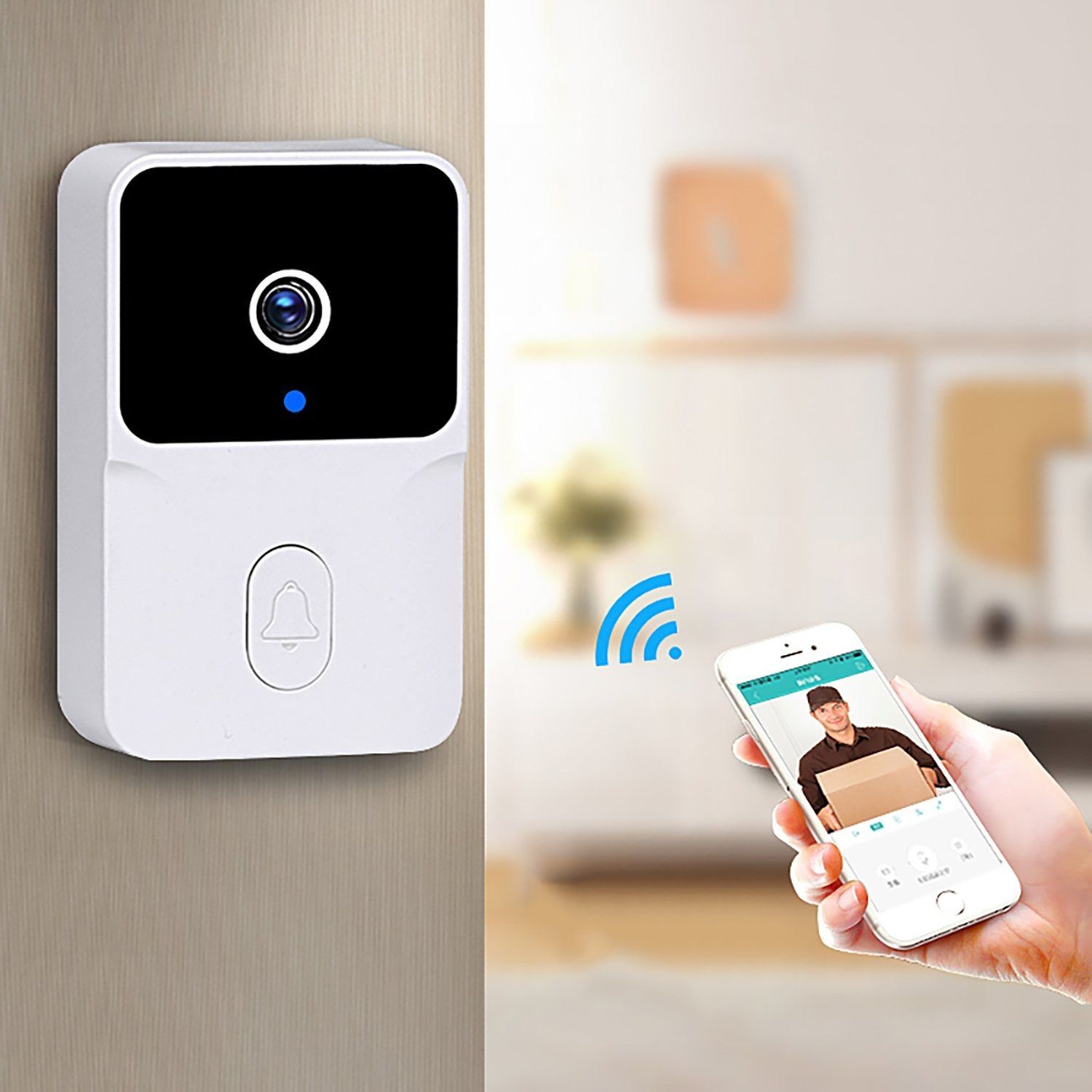 Smart WiFi Video Doorbell Wireless HD Camera with IR Night Vision & Alarm Security, Home Intercom System