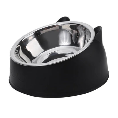 Lovely Creative Inclined Kitten Puppy Food Feeding Bowl, Stainless Steel Cats Drinking Feeder for Pet Dogs and Cats