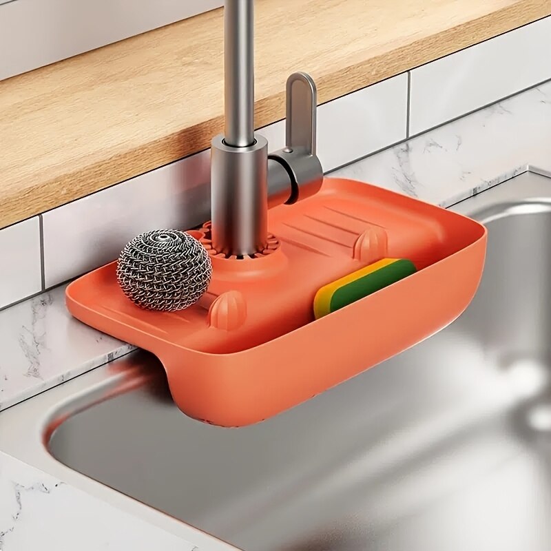 Household Silicone Sink Drain Rack Splash-Proof Water Collecting Pad & Sponge Storage Box