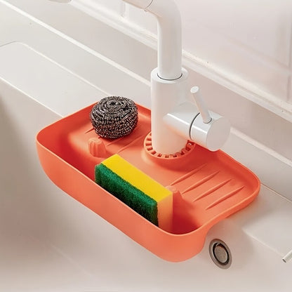 Household Silicone Sink Drain Rack Splash-Proof Water Collecting Pad & Sponge Storage Box