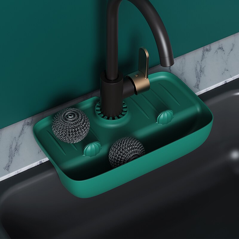 Household Silicone Sink Drain Rack Splash-Proof Water Collecting Pad & Sponge Storage Box