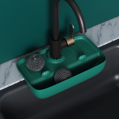Household Silicone Sink Drain Rack Splash-Proof Water Collecting Pad & Sponge Storage Box