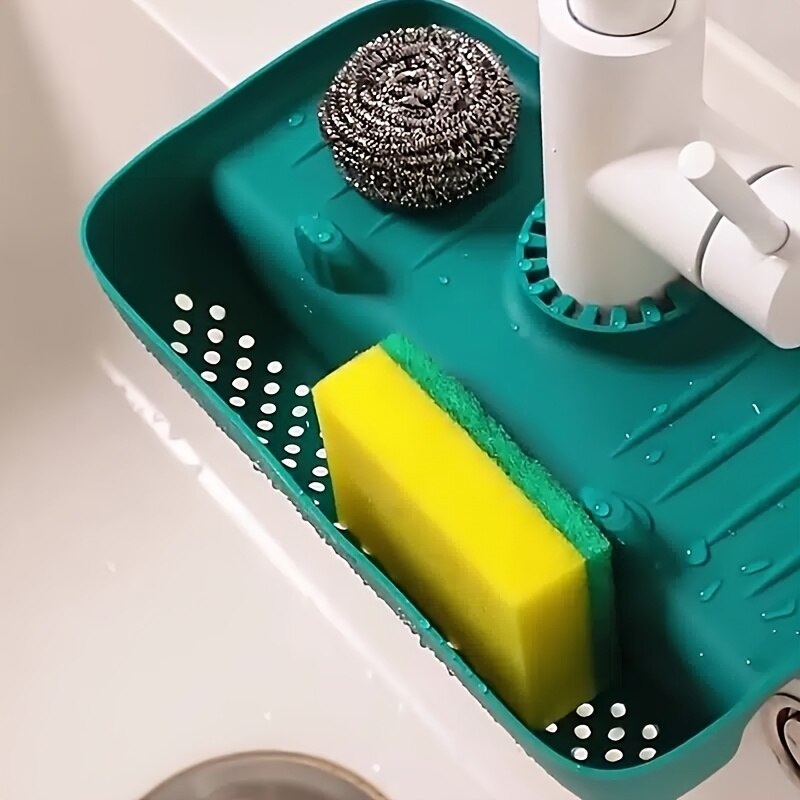 Household Silicone Sink Drain Rack Splash-Proof Water Collecting Pad & Sponge Storage Box