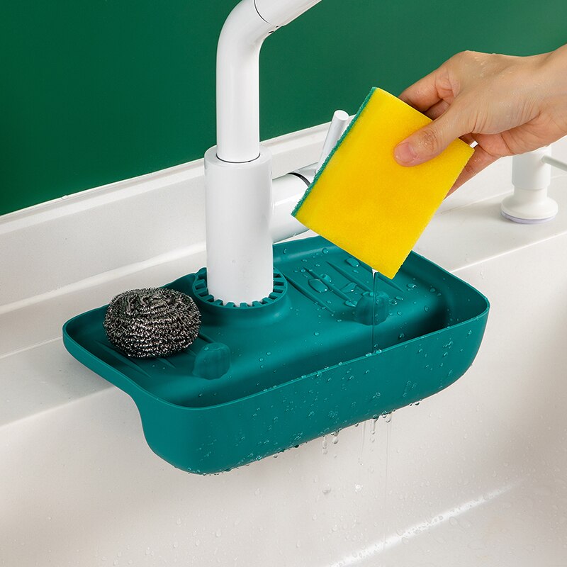Household Silicone Sink Drain Rack Splash-Proof Water Collecting Pad & Sponge Storage Box