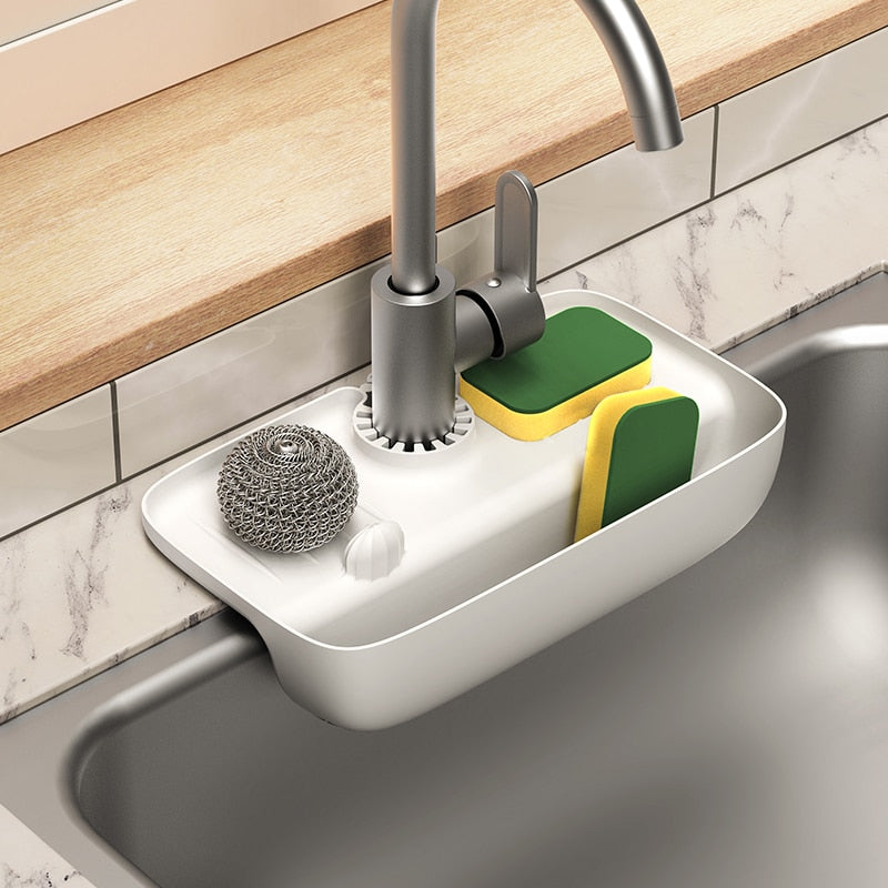 Household Silicone Sink Drain Rack Splash-Proof Water Collecting Pad & Sponge Storage Box