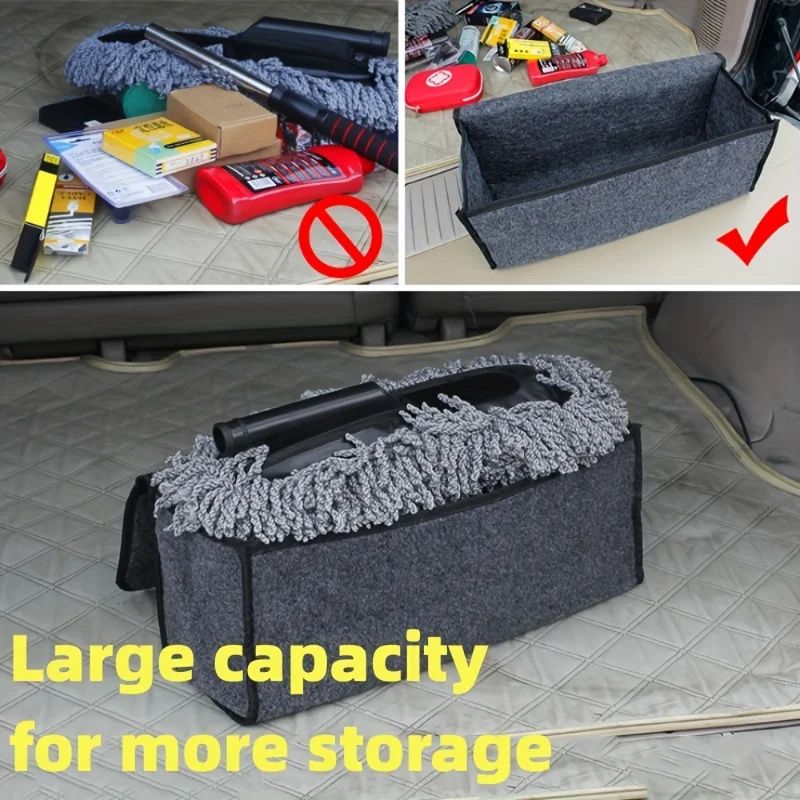 Gray AntiSlip Car Trunk Organizer  Soft Felt Boot Storage Box With Compartments For Tools  Accessor 3