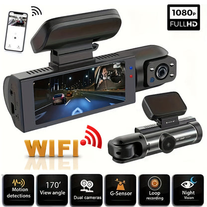 2-in-1 Car Dash Camera,1080P HD Dual Lens DVR with Night Vision & WiFi, 24H Parking Monitor for Uber Taxi Drivers