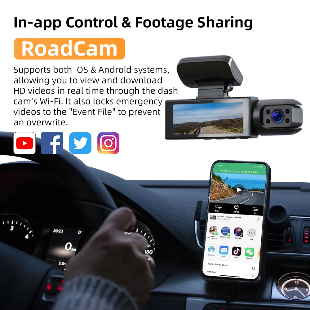 2-in-1 Car Dash Camera,1080P HD Dual Lens DVR with Night Vision & WiFi, 24H Parking Monitor for Uber Taxi Drivers