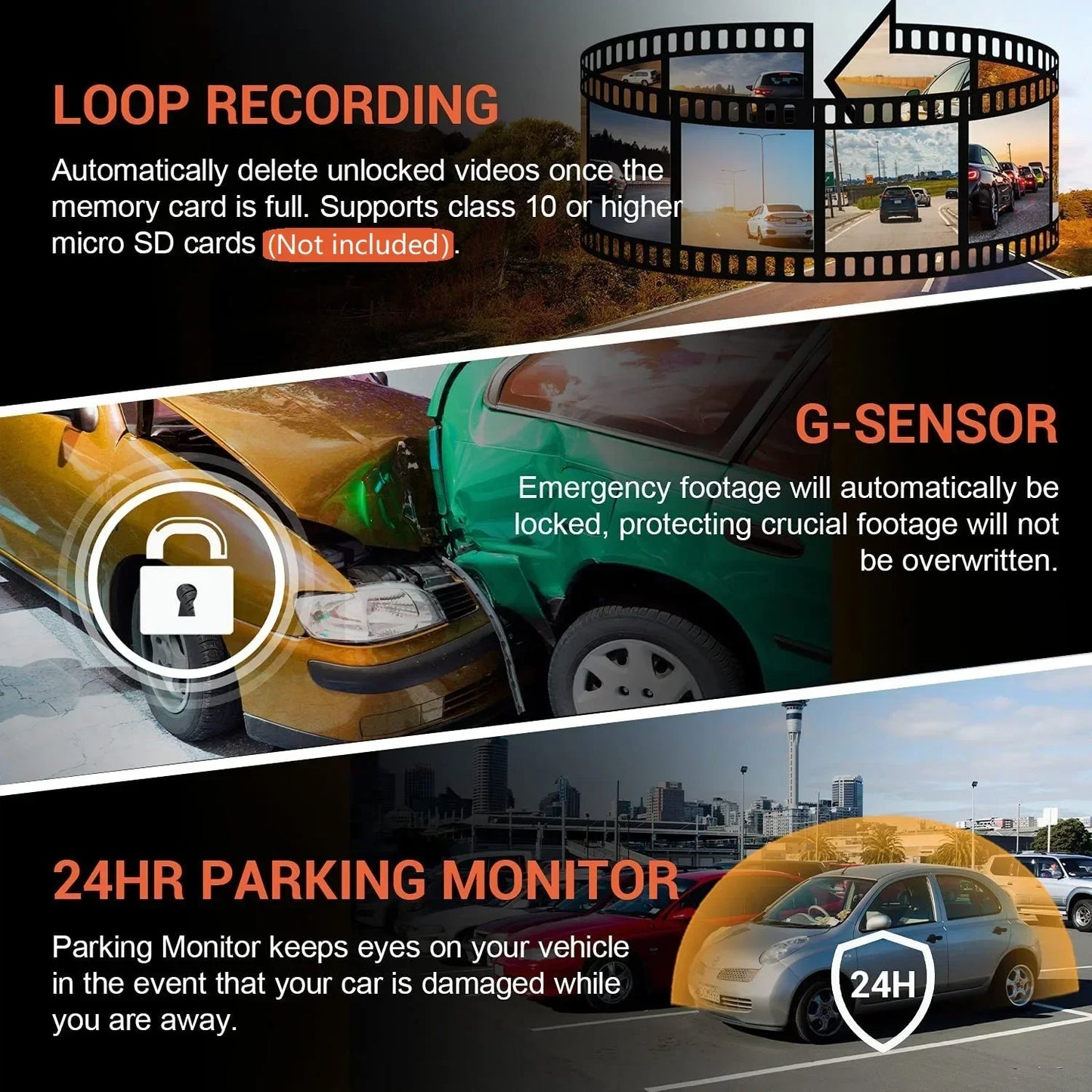 2-in-1 Car Dash Camera,1080P HD Dual Lens DVR with Night Vision & WiFi, 24H Parking Monitor for Uber Taxi Drivers