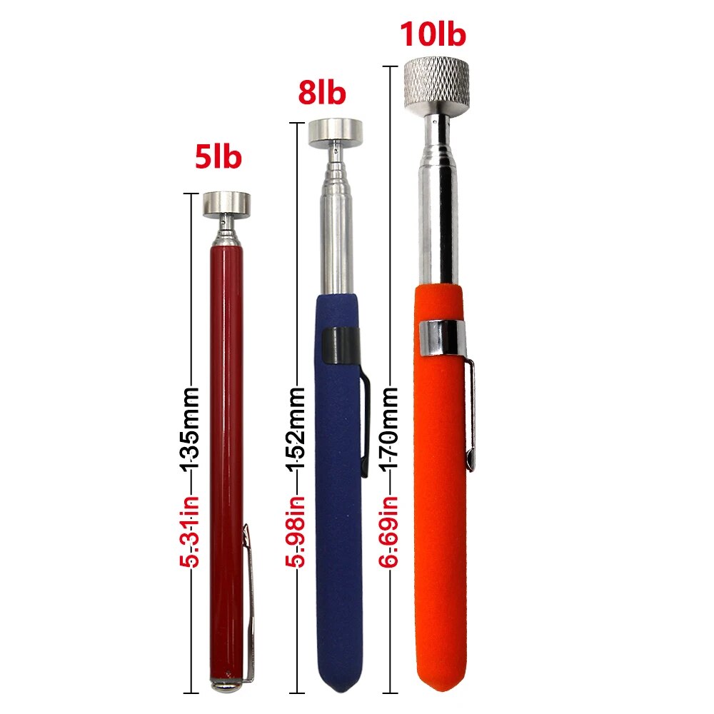 Magnetic Pickup Tool Set, Retractable Extractor Rods (5lb/8lb/10lb),Pen Clip Design for Automotive & DIY Repairs